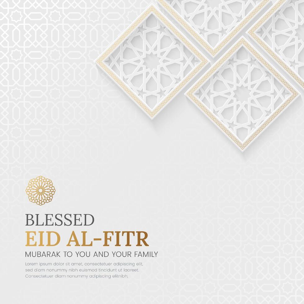 Eid al Fitr ornamental greeting card with Arabic pattern and decorative frames vector