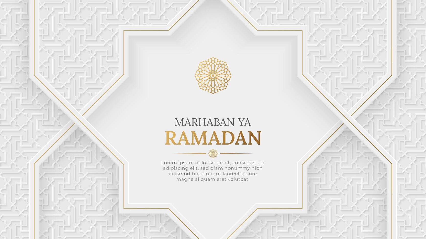 Ramadán kareem islámico elegante blanco y dorado lujo antecedentes con islámico modelo y decorativo ornamento marco vector