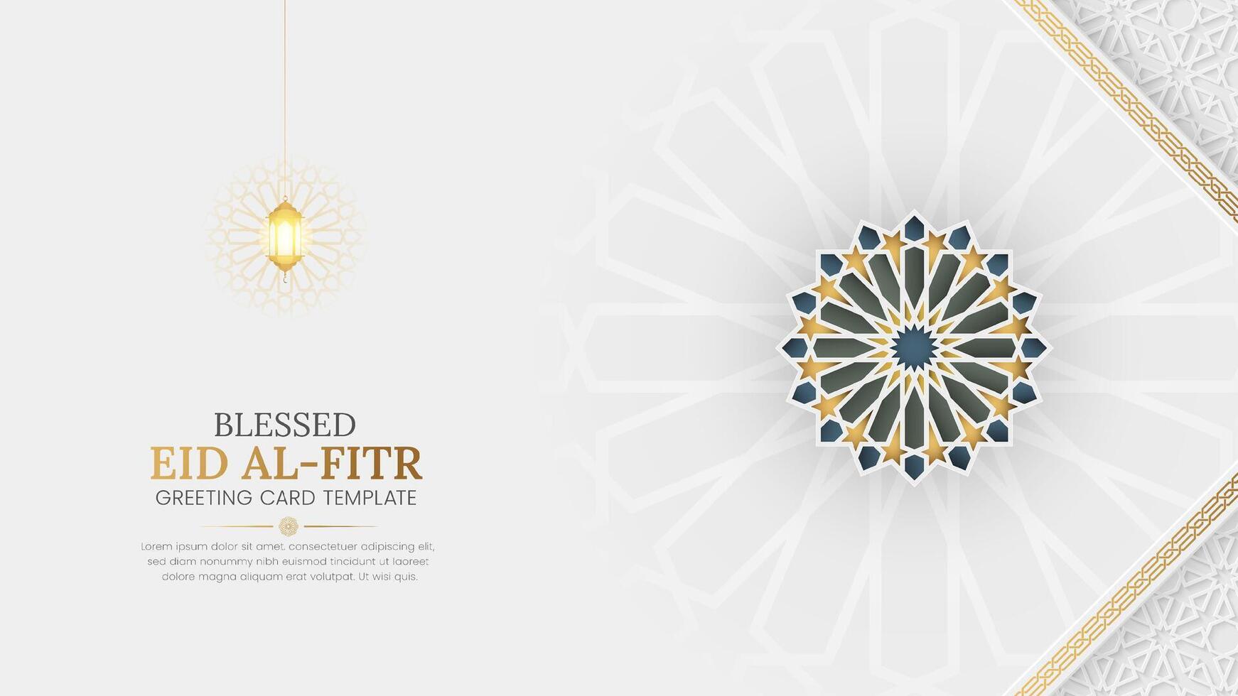 Eid al Fitr ornamental greeting card background with Arabic pattern and decorative ornament vector