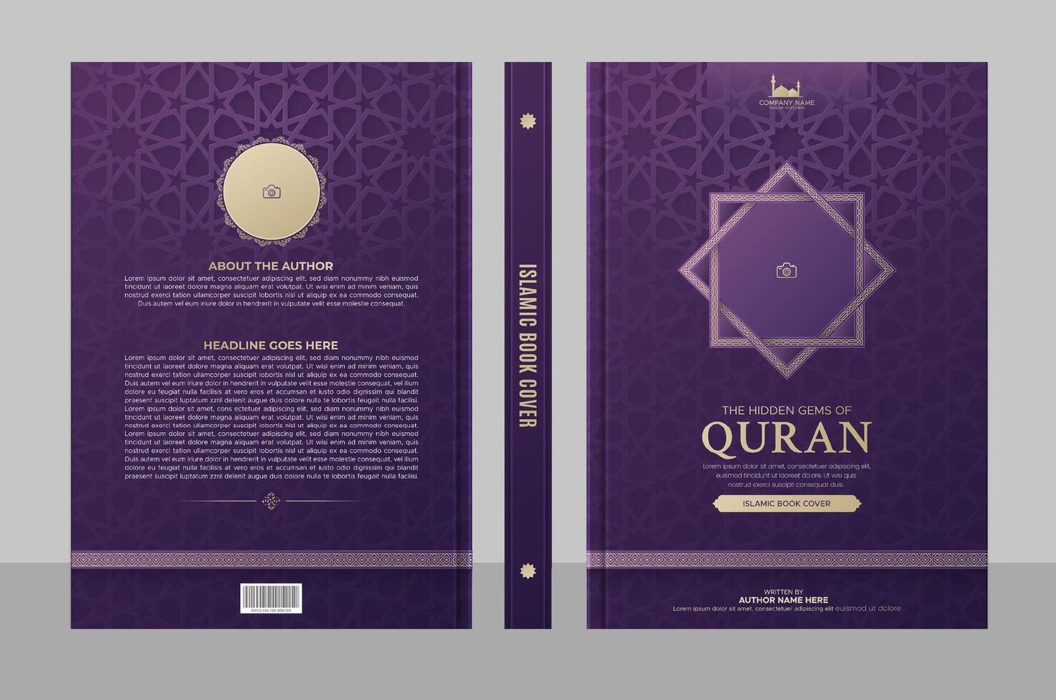 Arabic Islamic Style Book Cover Design with Arabic Pattern and Interlaced photo frame vector