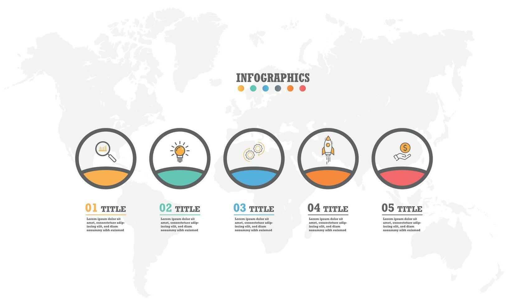 Business process timeline infographics with 5 steps options vector chart.