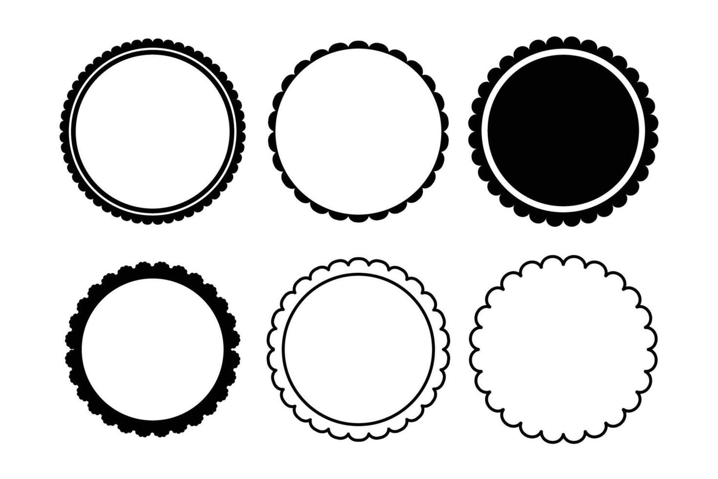 Scalloped round badge or emblem, simple frame decoration icolated on