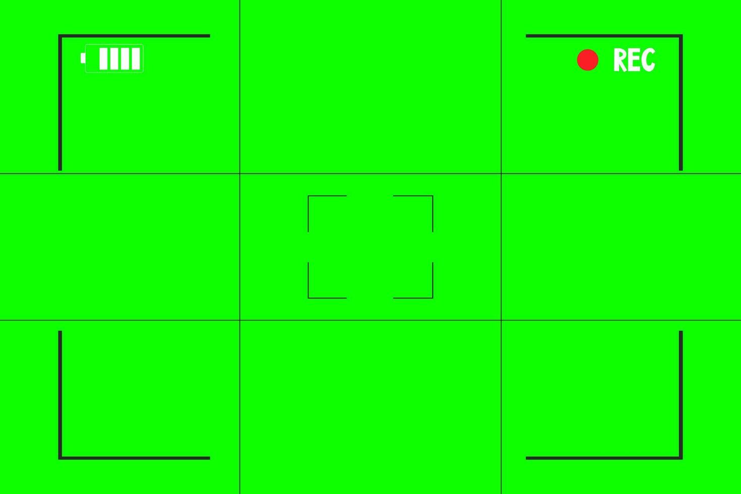 Green screen chroma key background, viewfinder camera frame, video film screen template, overlay. Cinema display with grid. Vector illustration