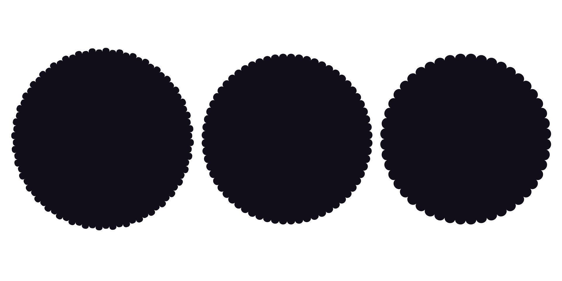 Scalloped round badge or emblem, simple frame decoration icolated on white background. Stamp, wavy clip art. Vector illustration