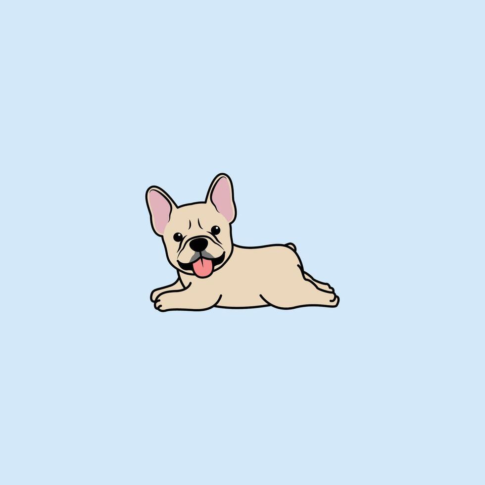Cute french bulldog puppy cream color lying down cartoon, vector illustration