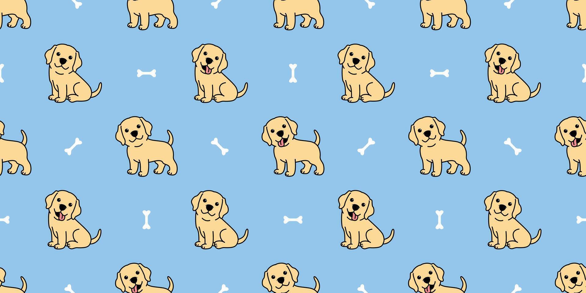 Cute labrador retriever cartoon seamless pattern, vector illustration