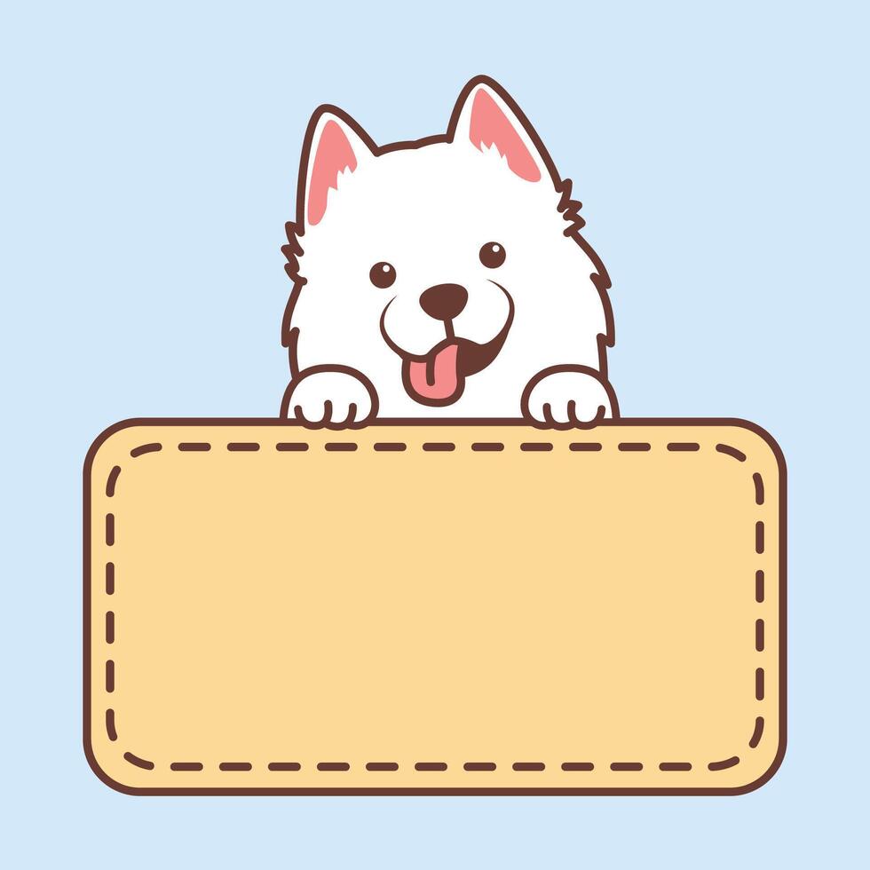 gracioso Samoyedo perrito con marco frontera modelo dibujos animados, vector ilustración