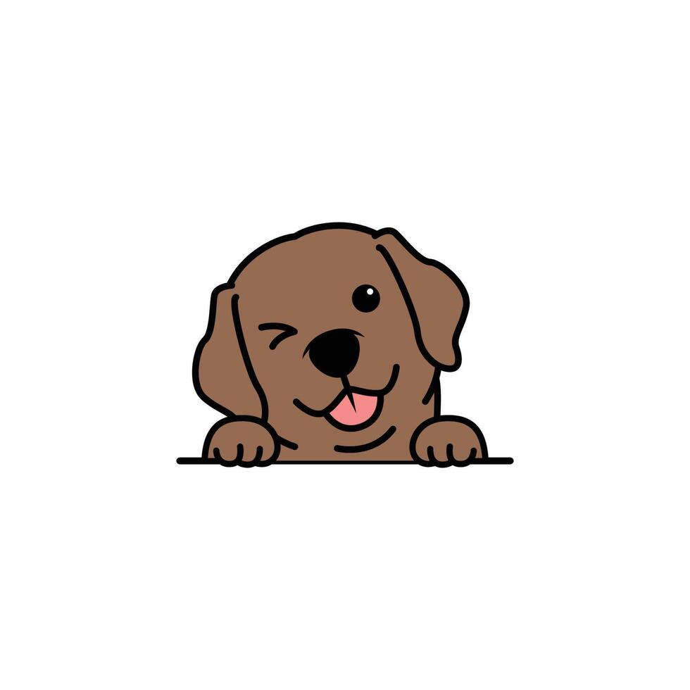 Cute chocolate brown labrador retriever puppy winking eye cartoon, vector illustration