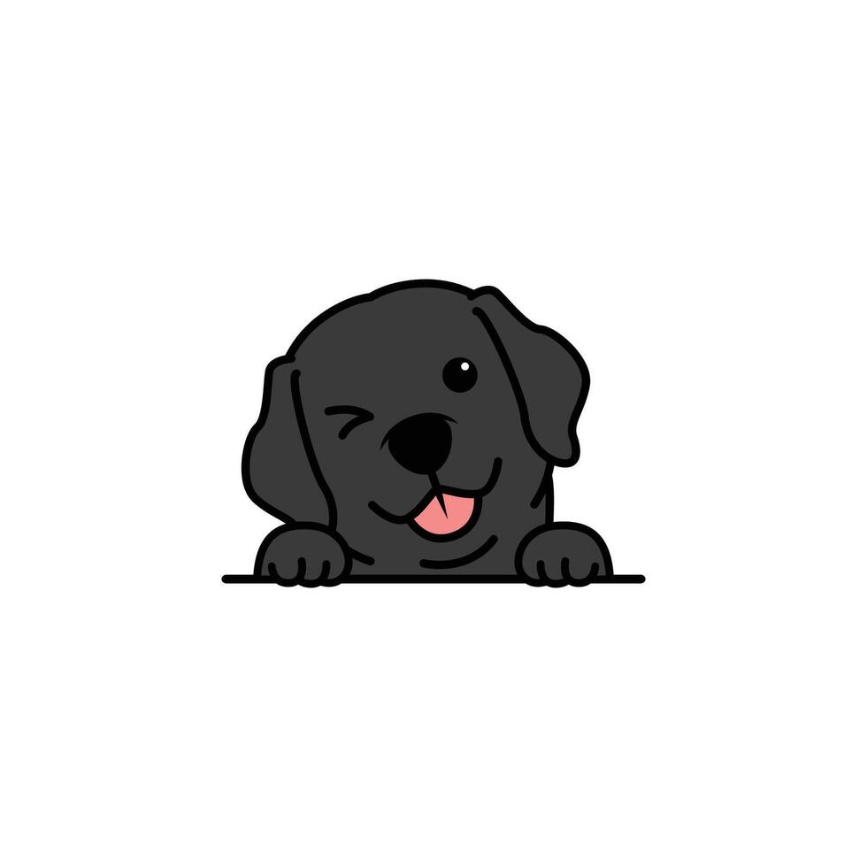 Cute black labrador retriever puppy winking eye cartoon, vector illustration