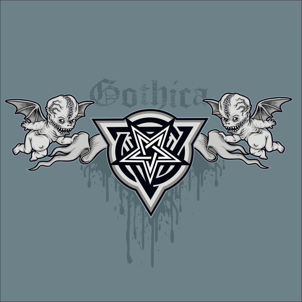 pentagram and ugly angels, vector