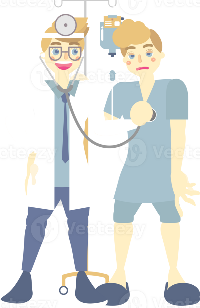 doctor checking, caring measuring blood pressure for patient with IV intravenous with blood, saline bag, health care, medical examination concept, flat png cartoon character transparent element design