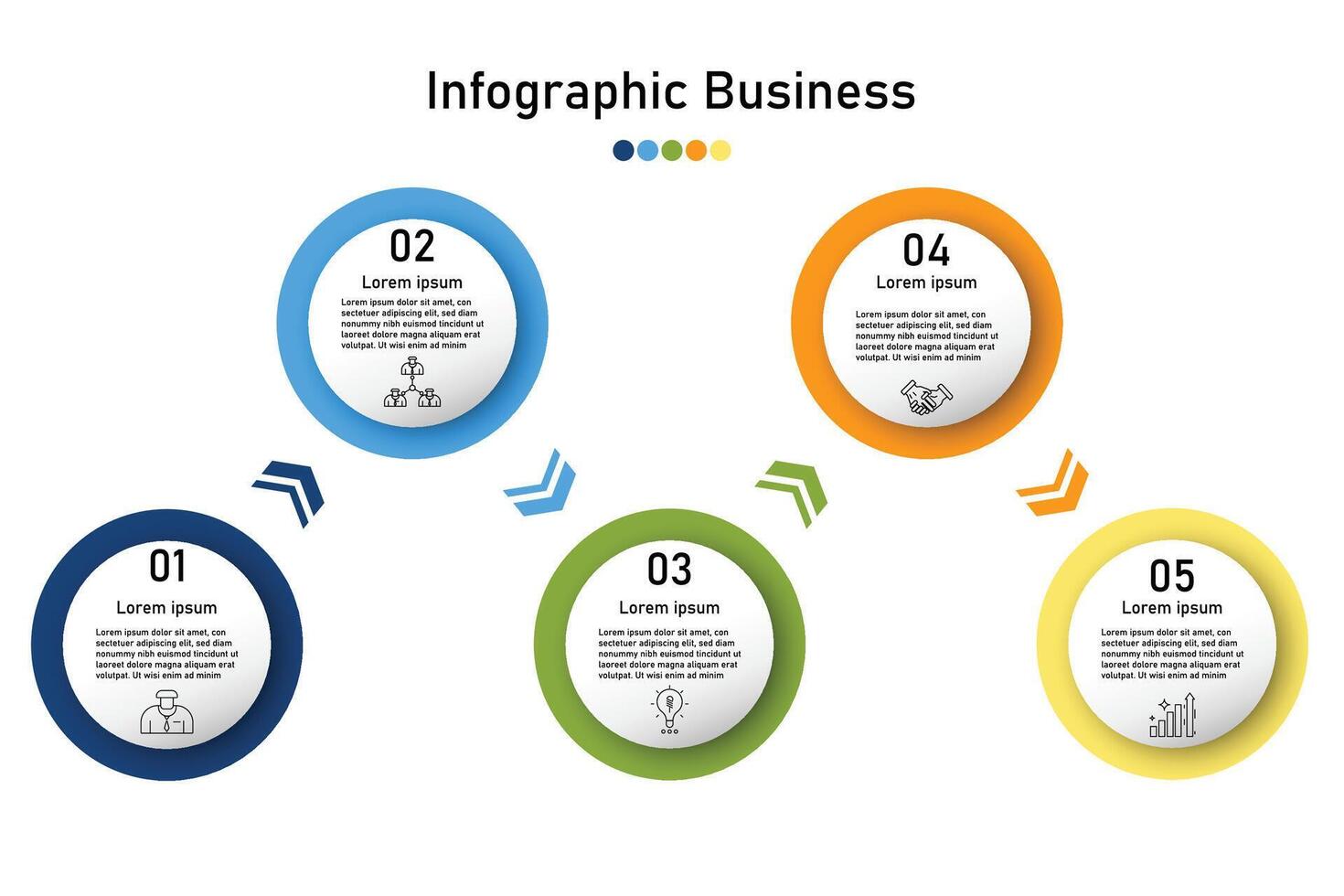 Infographic template for business information presentation. Vector circle and icon elements. Modern workflow diagrams. Report plan 5  topics