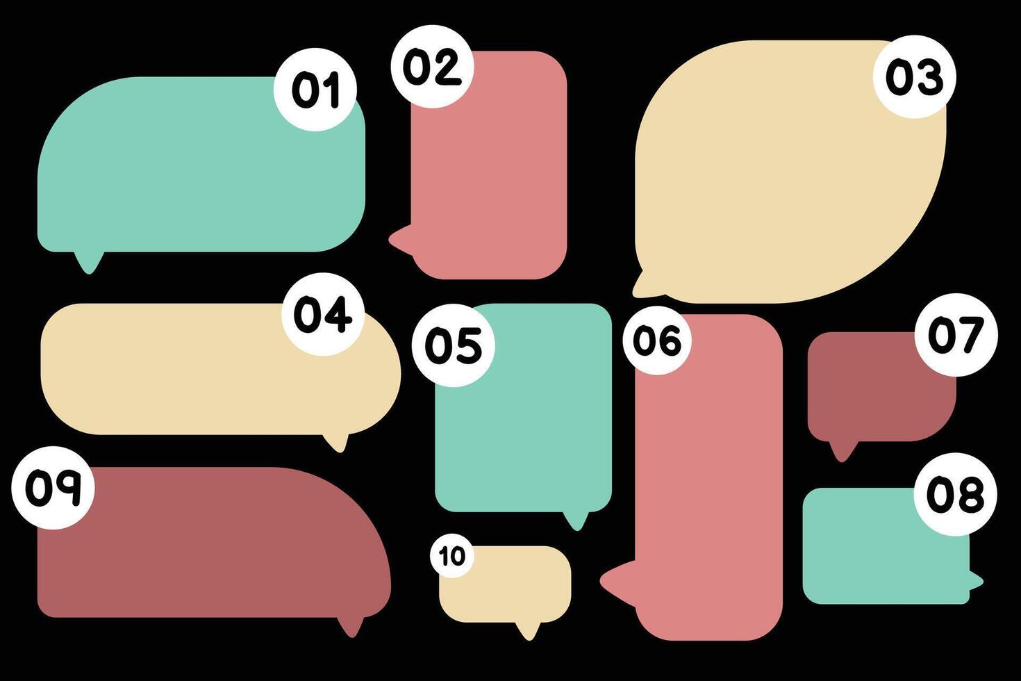 Set speech bubbles with numbers on black background. chat box  vector square and doodle communication icon Cloud speaking for comics and minimal message dialog