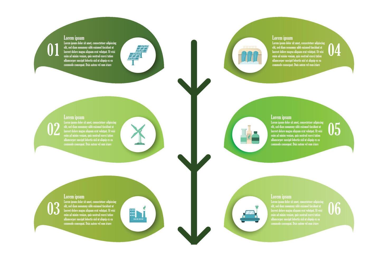 Infographic renewable energy template for energy consumption sustainable information presentation. Vector geometry and icon elements. ecology modern workflow diagrams. Report plan 6 topics