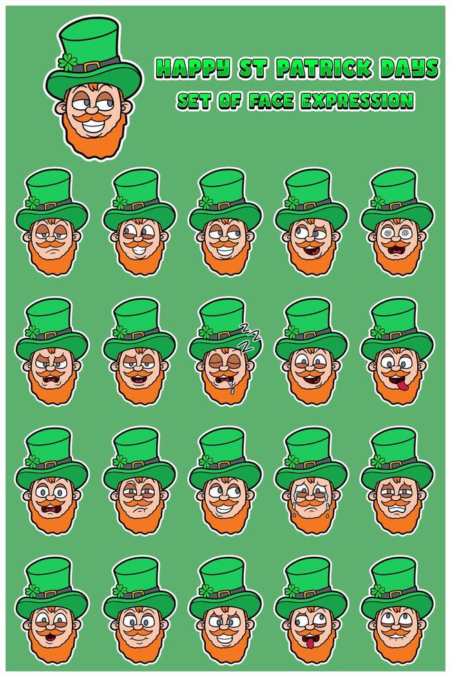 Happy St Patrick's Days With set of face expression people character cartoon. vector
