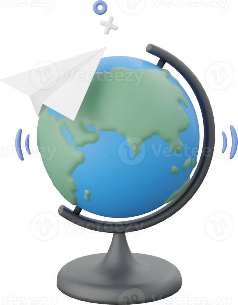 lehrreich Globus mit Papier Ebene, 3d Illustration Elemente von Schule liefert png