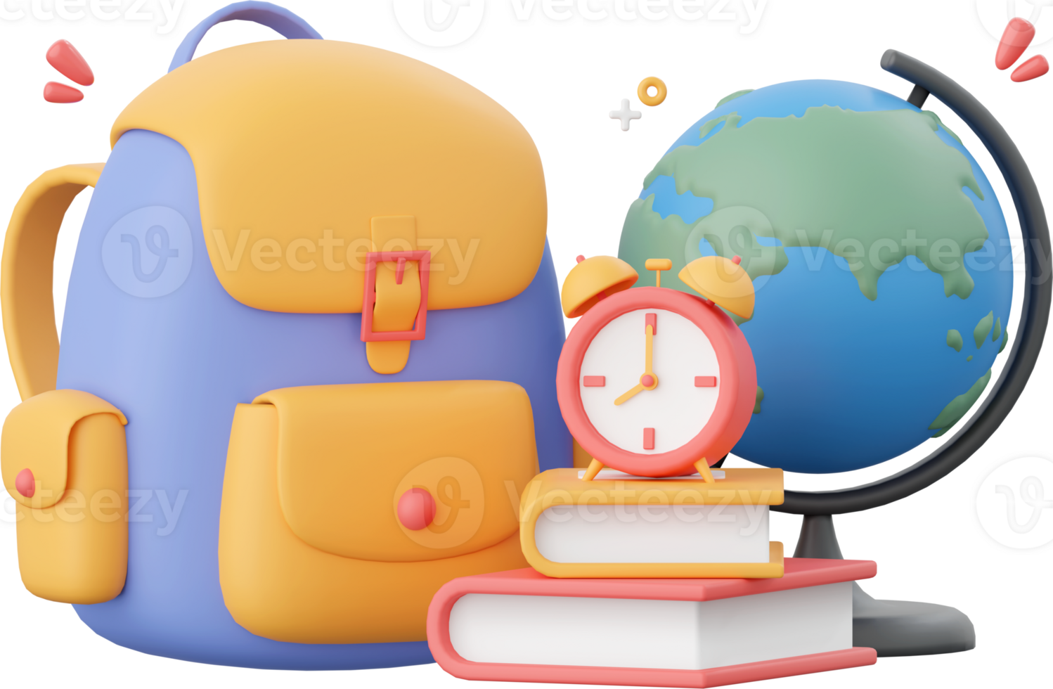 School bag and school supplies, 3d illustration elements of school supplies png