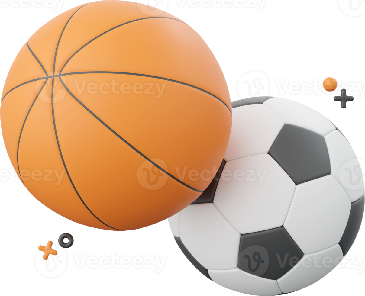 basketboll och fotboll, 3d illustration element av skola leveranser png