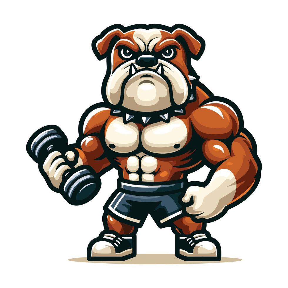AI generated Strong athletic body muscle bulldog mascot design vector illustration, logo template isolated on white background