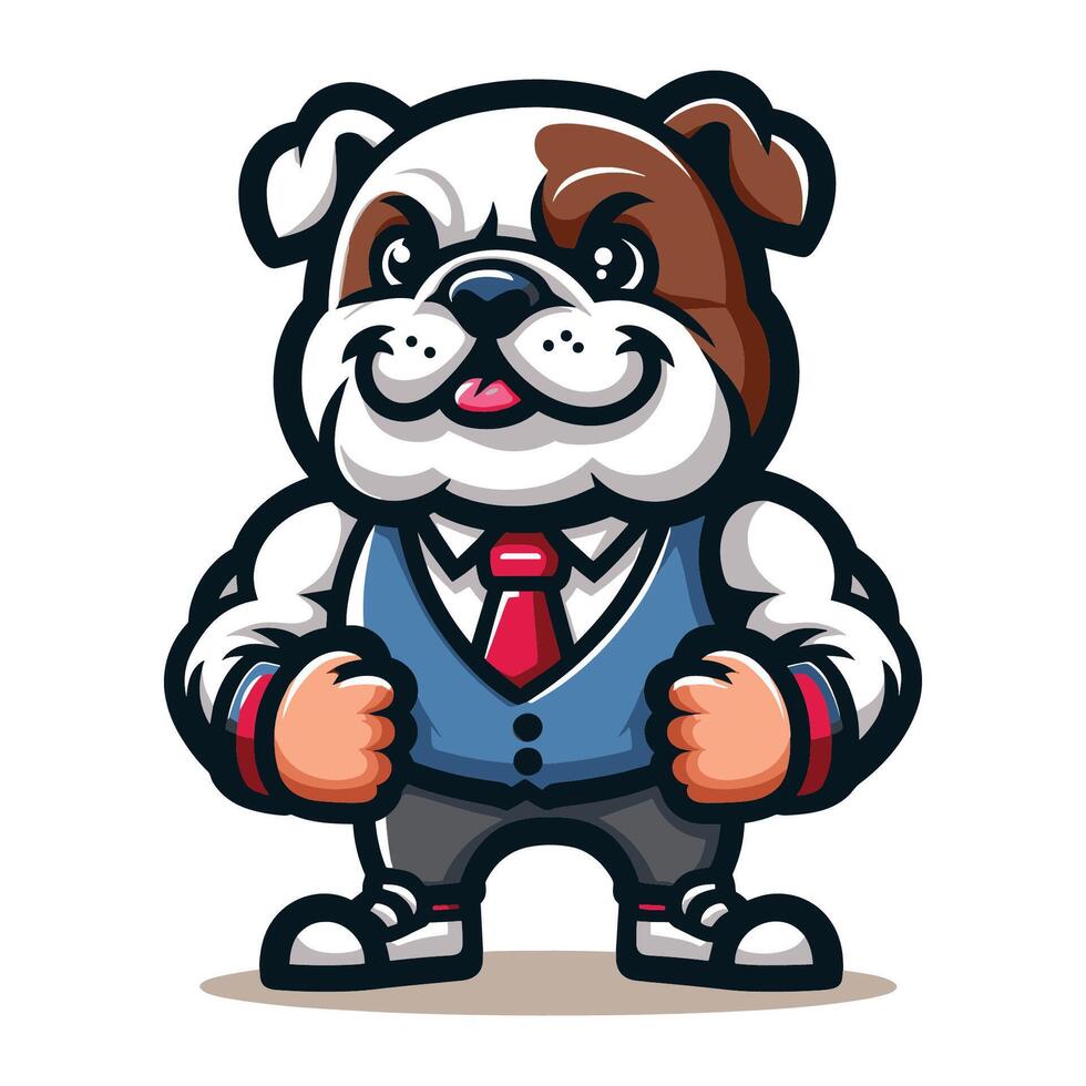 AI generated Cute cartoon bulldog puppy in school uniform mascot character design vector, logo template isolated on white background vector