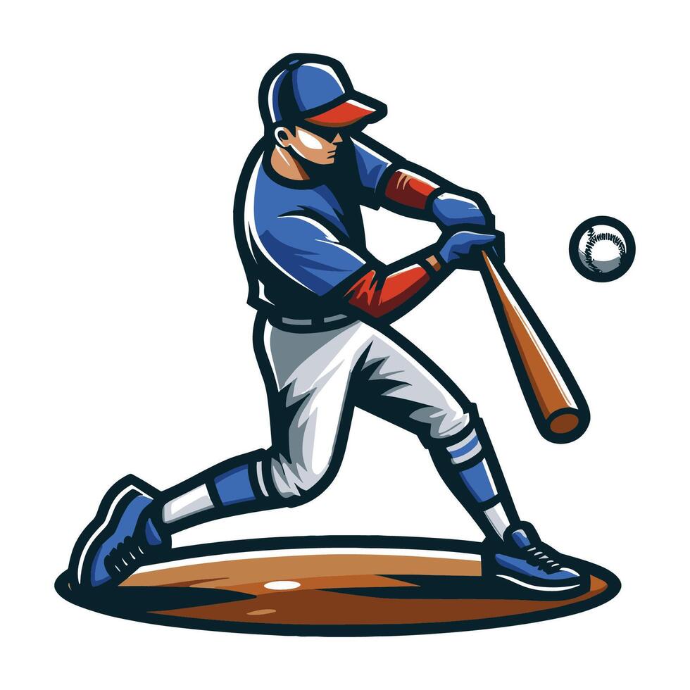 ai generado béisbol sofbol jugador en acción vector ilustración, bateador balanceo con murciélago diseño modelo aislado en blanco antecedentes