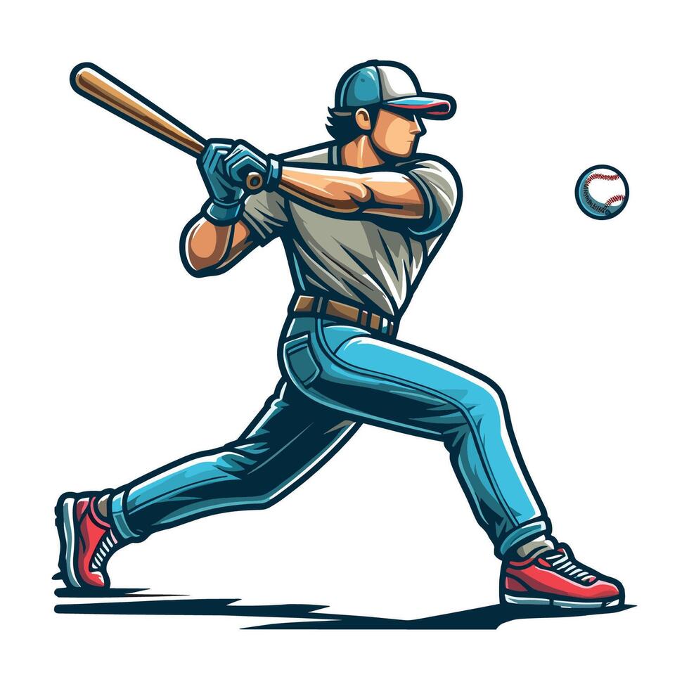 ai generado béisbol sofbol jugador en acción vector ilustración, bateador balanceo con murciélago diseño modelo aislado en blanco antecedentes