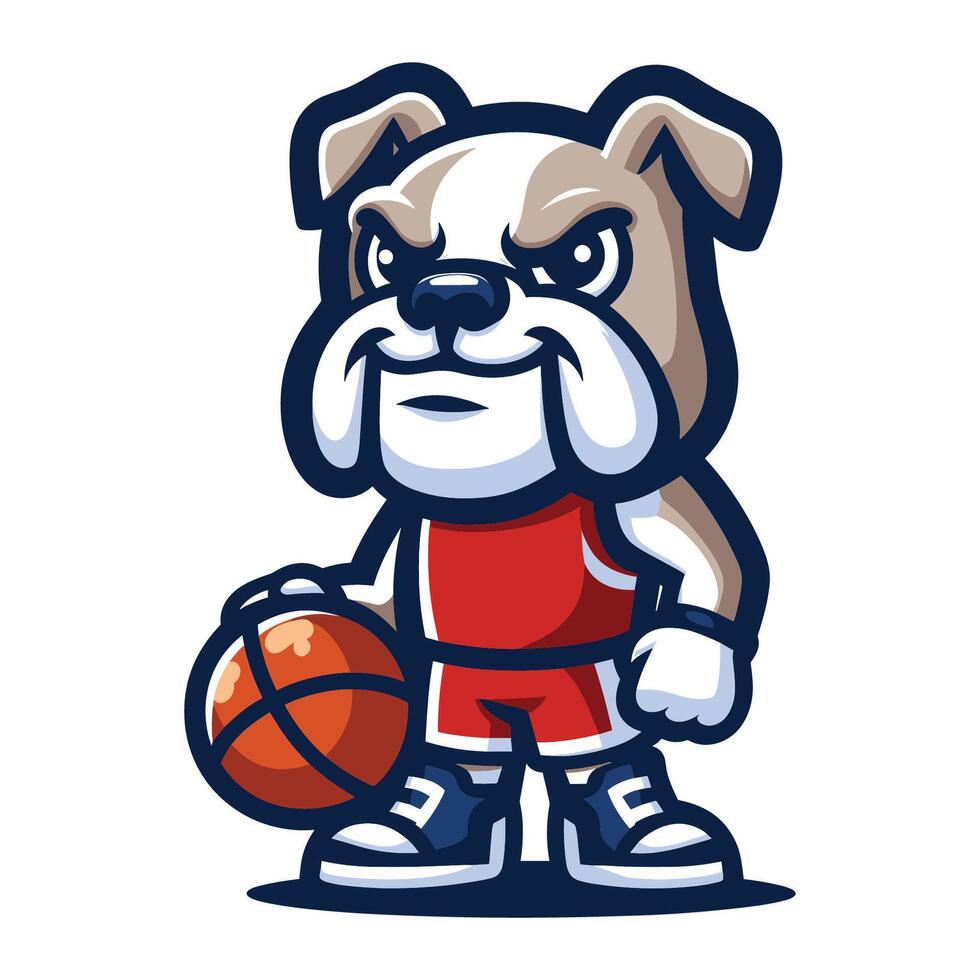 AI generated Cute cartoon bulldog puppy playing basketball mascot character design vector, logo template isolated on white background vector