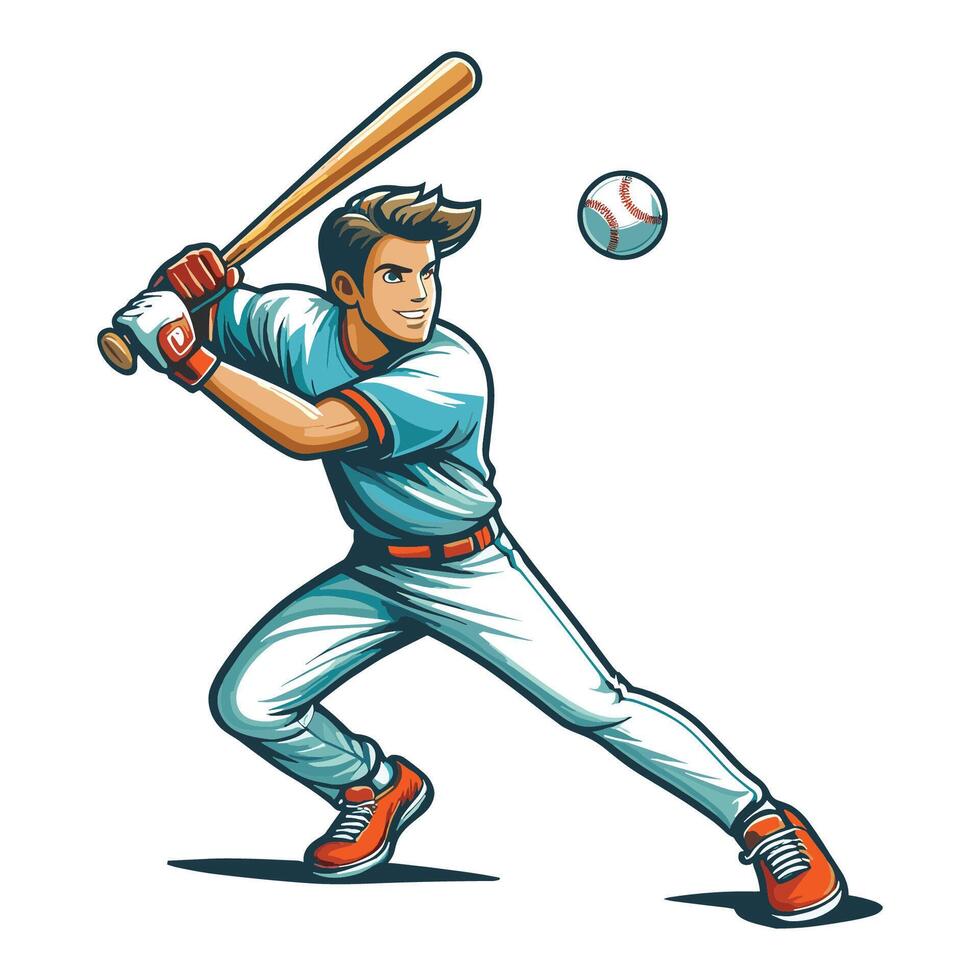 ai generado béisbol sofbol jugador en acción vector ilustración, bateador balanceo con murciélago diseño modelo aislado en blanco antecedentes