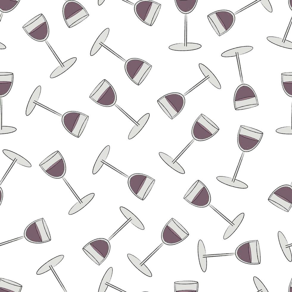 wine glasses seamless pattern. Hand drawn background vector