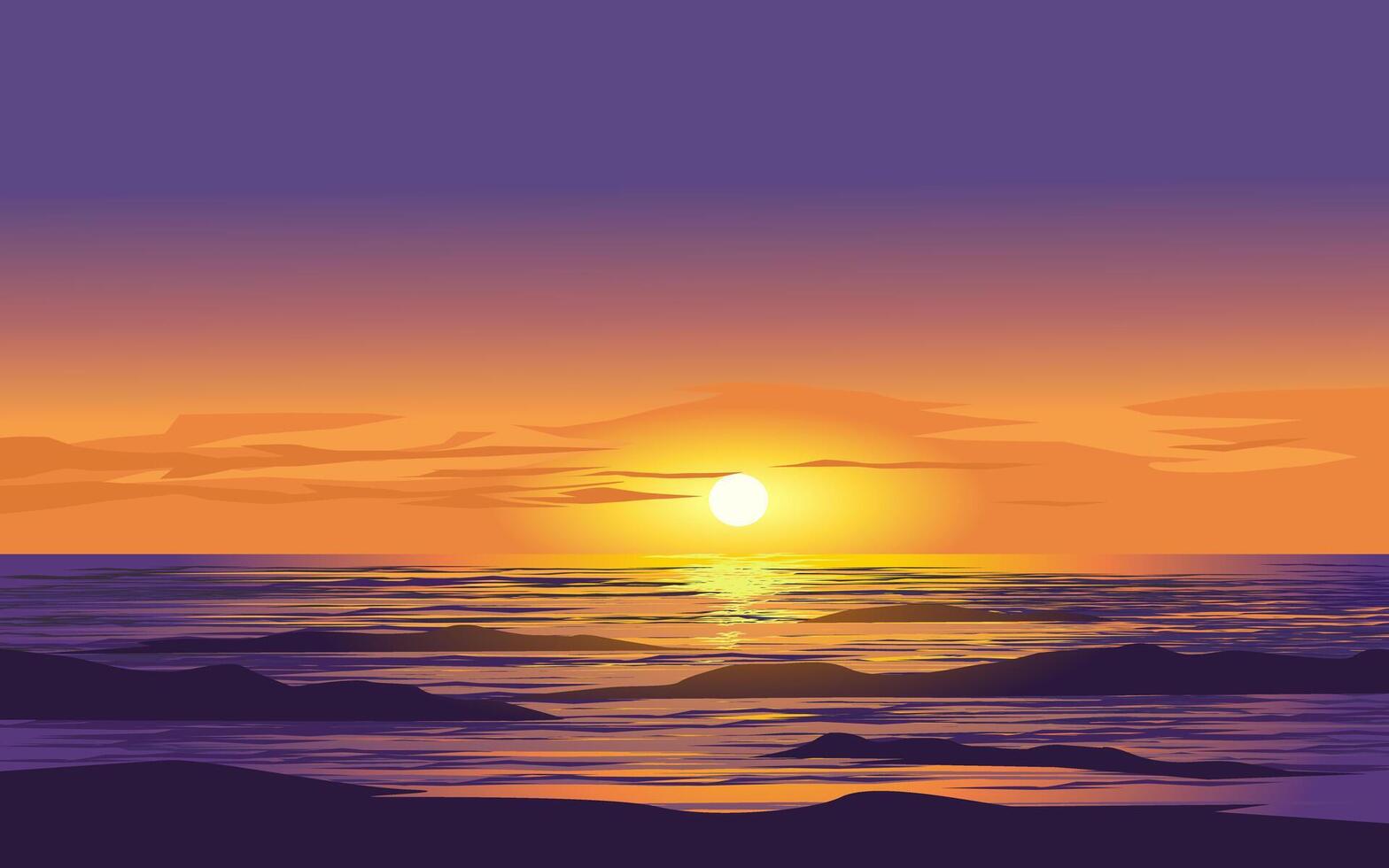 dramático puesta de sol en hermosa playa vector