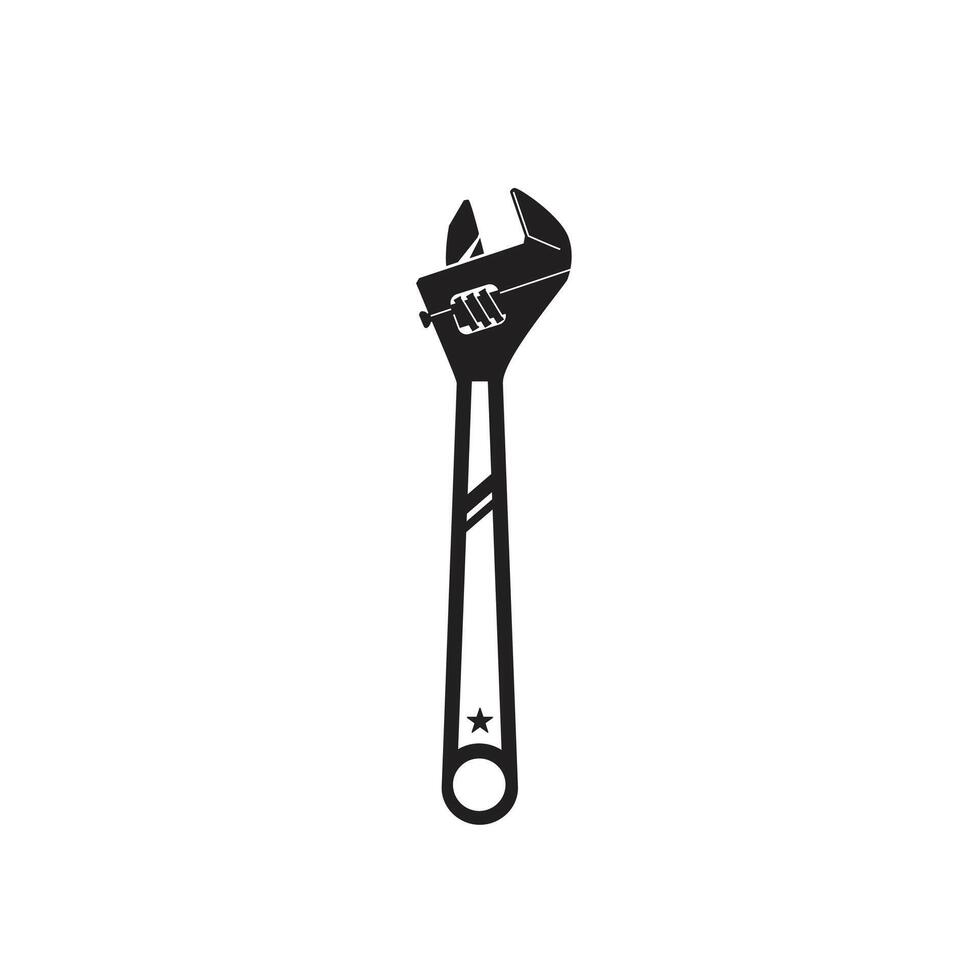 Vintage retro hipster adjustable wrench. Traditional silhouette icon workshop tools on white background vector