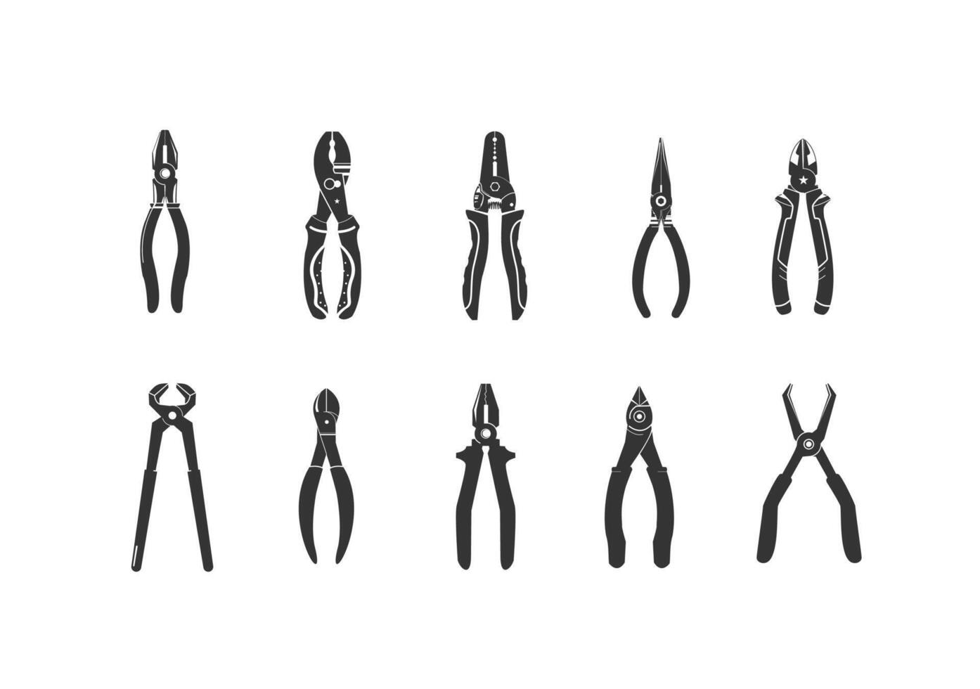 Vintage retro hipster icon set pliers. logo engineer tools silhouette vector