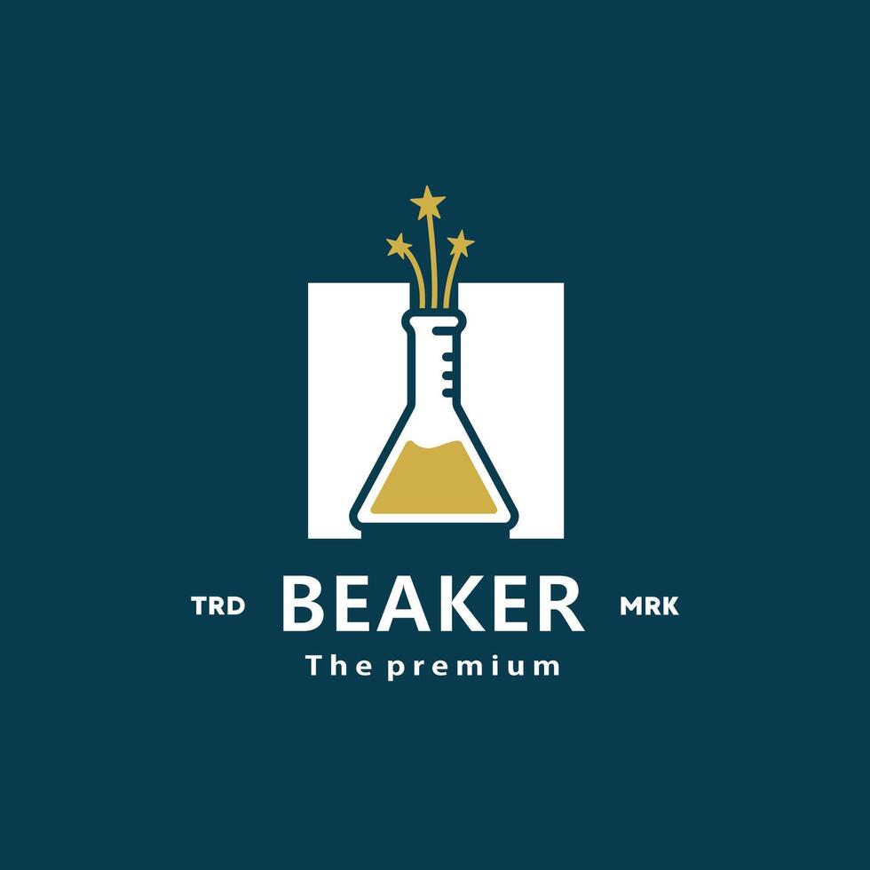 vector illustration of beaker logo icon with star splash for chemistry experiment