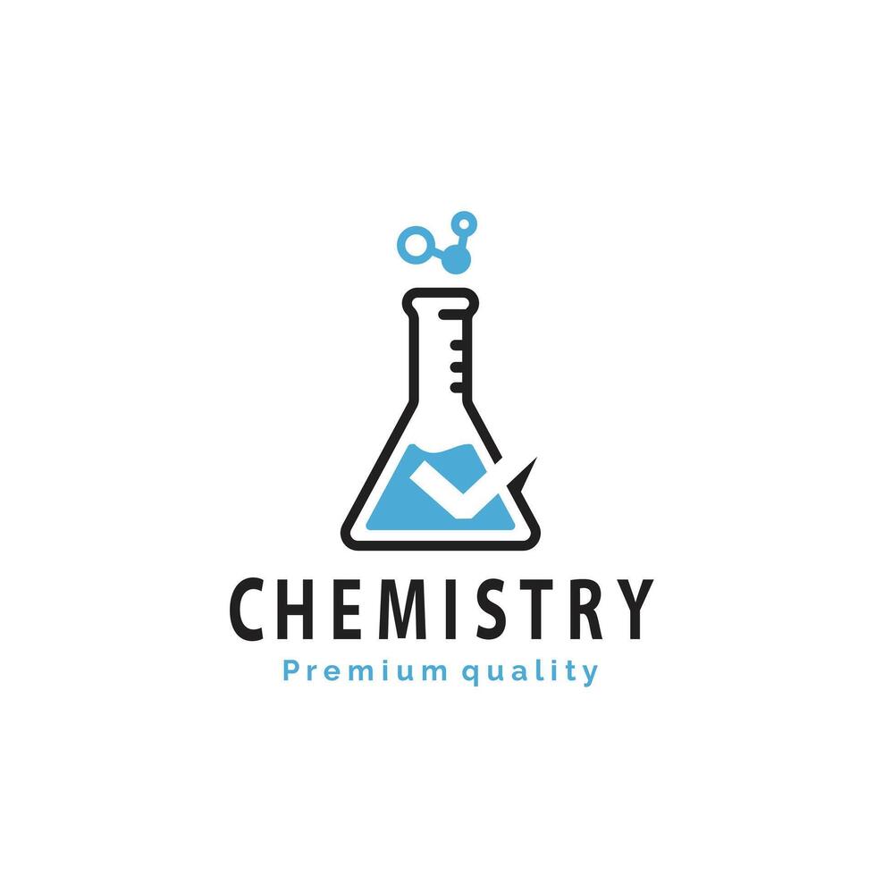 vector ilustración de químico tubo logo icono con solución y cheque