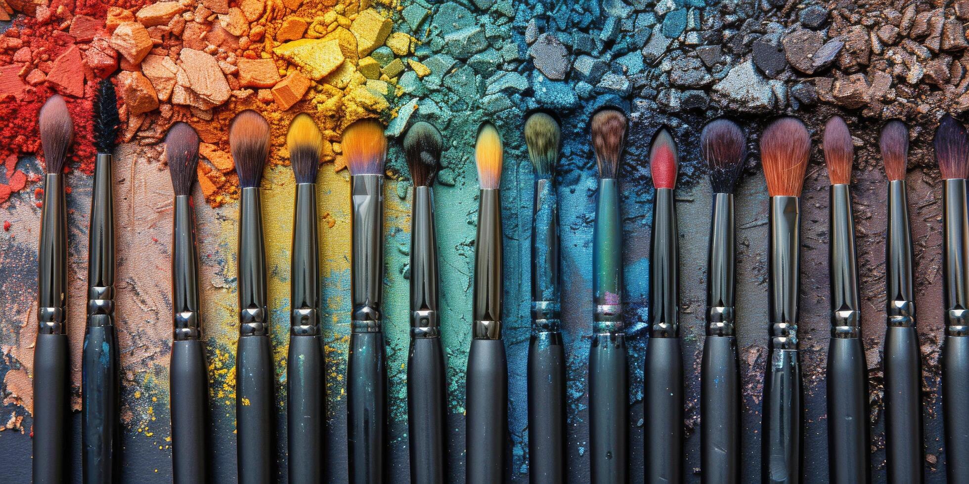 AI generated Close Up of a Makeup Brush on Colorful Palette photo