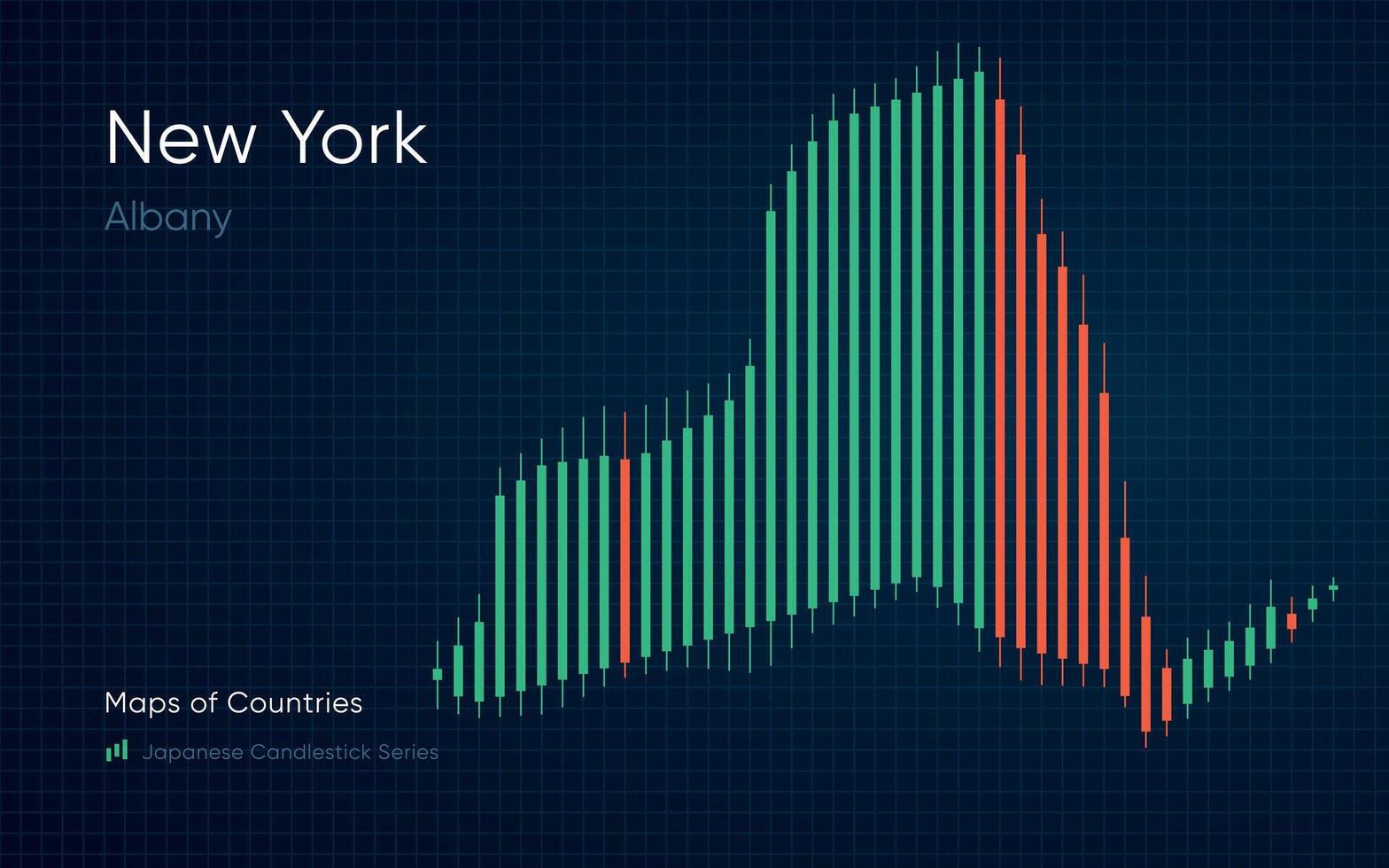 nuevo York mapa es mostrado en un gráfico con barras y líneas. japonés candelero gráfico serie vector