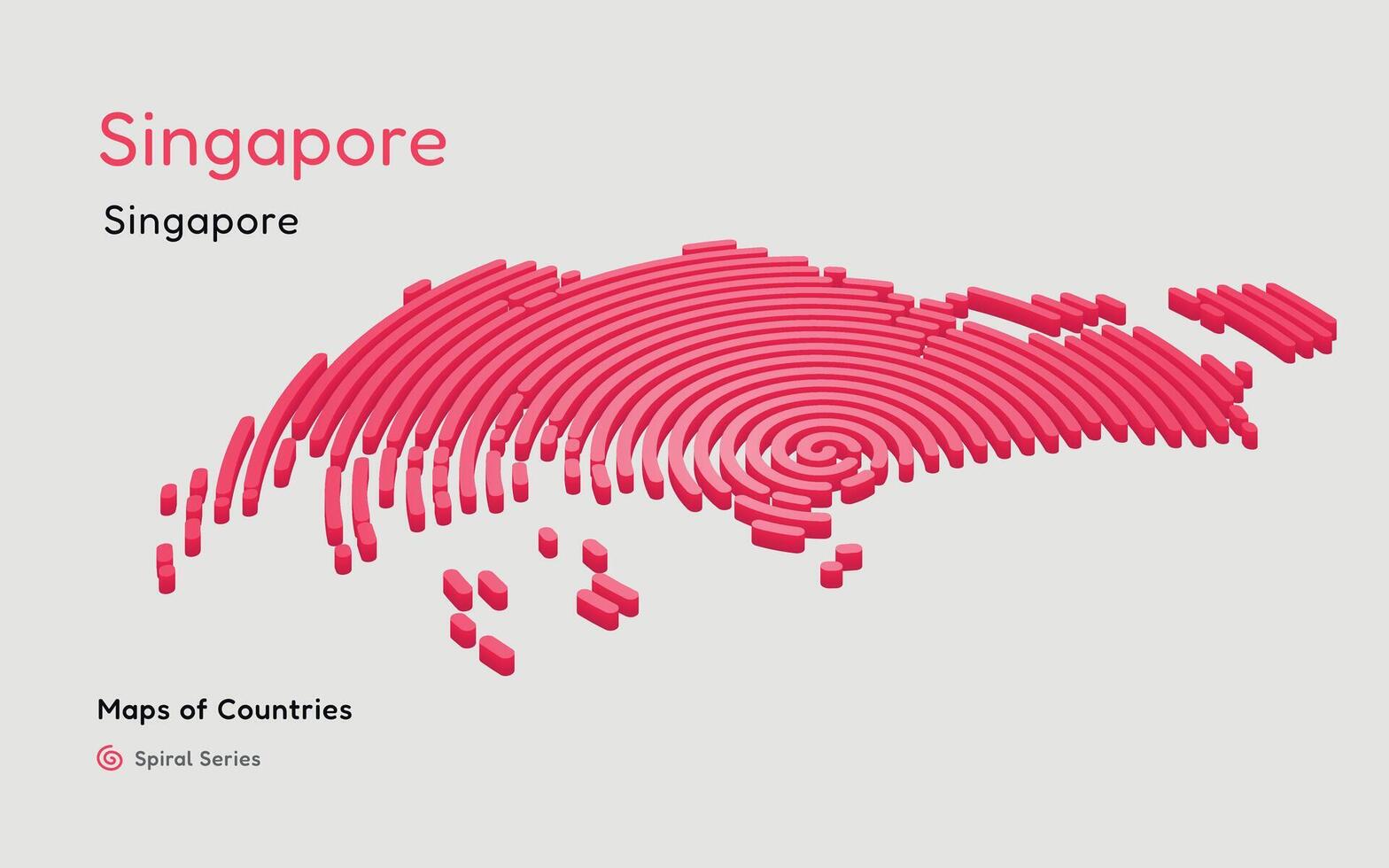 3d vector mapa de Singapur con circulo líneas. identificando sus capital ciudad, Singapur. espiral 3d, perspectiva