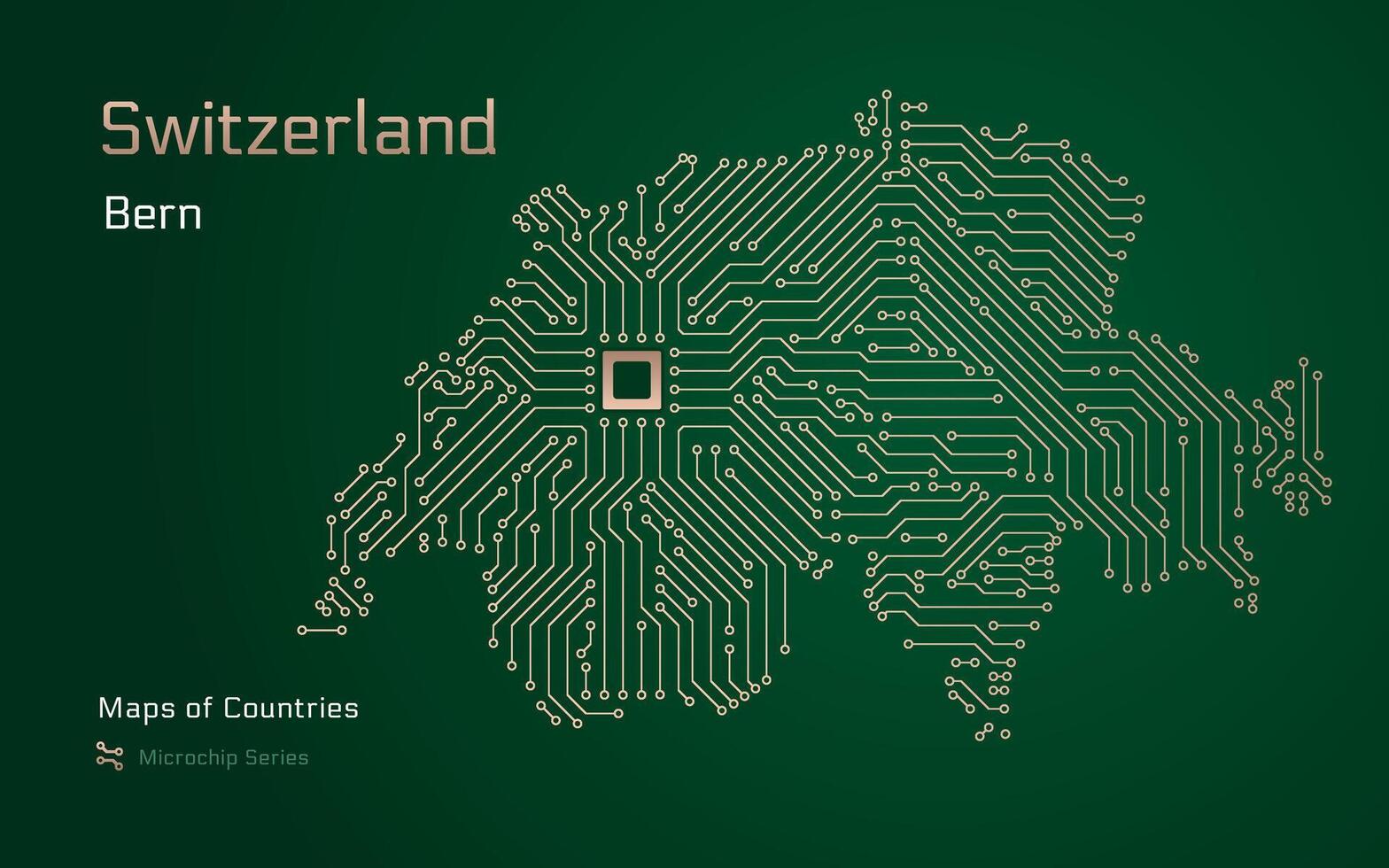 Switzerland, Map with a capital of Bern Shown in a Microchip Pattern. E-government. World Countries vector maps. Microchip Series