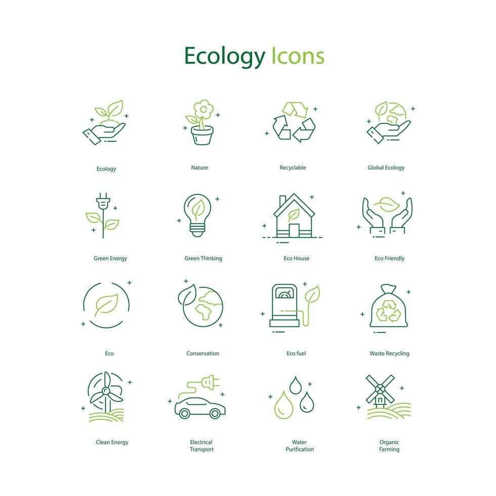 Green Ecology Vector Iconography Symbols for Environmental Awareness