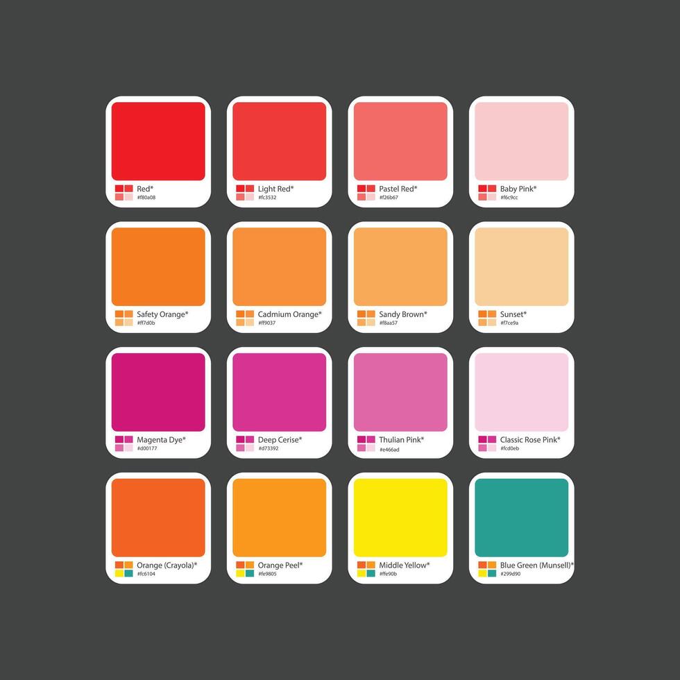 Eye catching bright color swatch combination with hex code vector