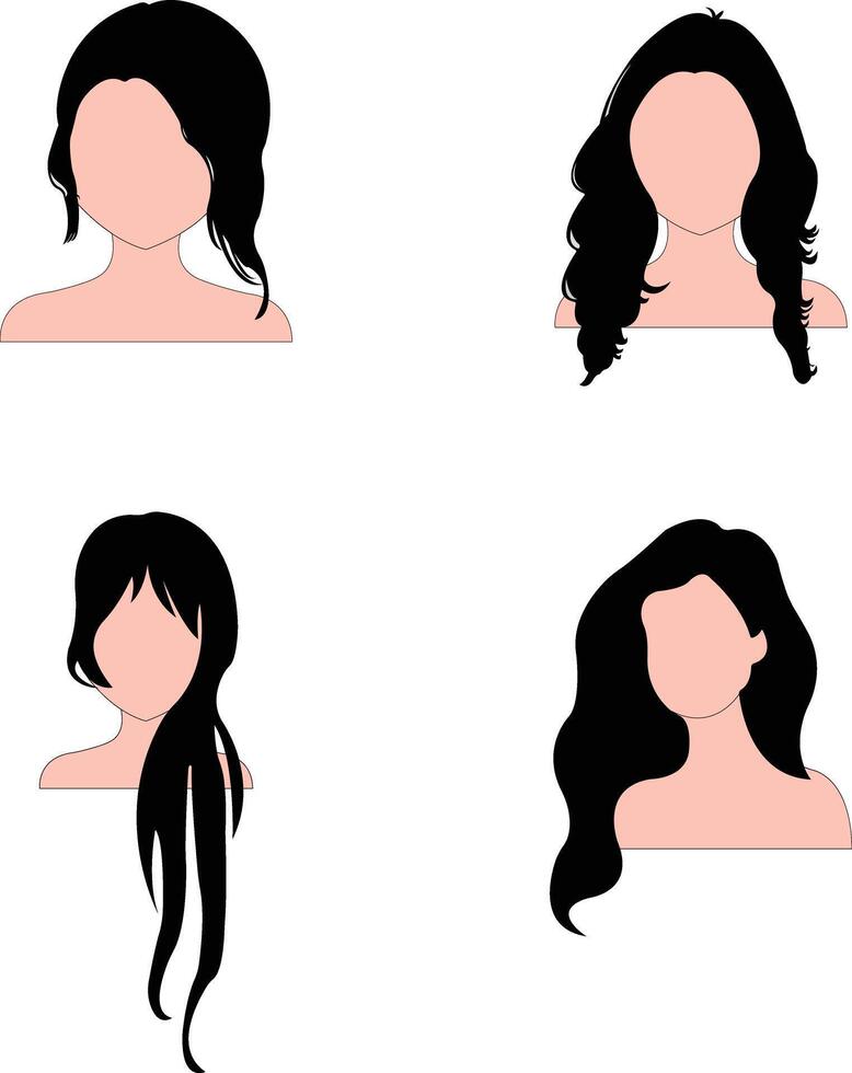 Anime girl hair set isolated on white background vector illustration