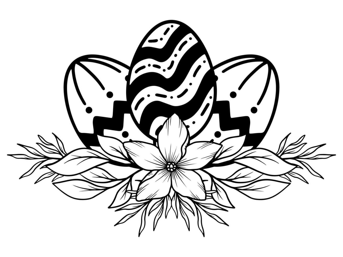 Pascua de Resurrección flor huevos línea Arte vector