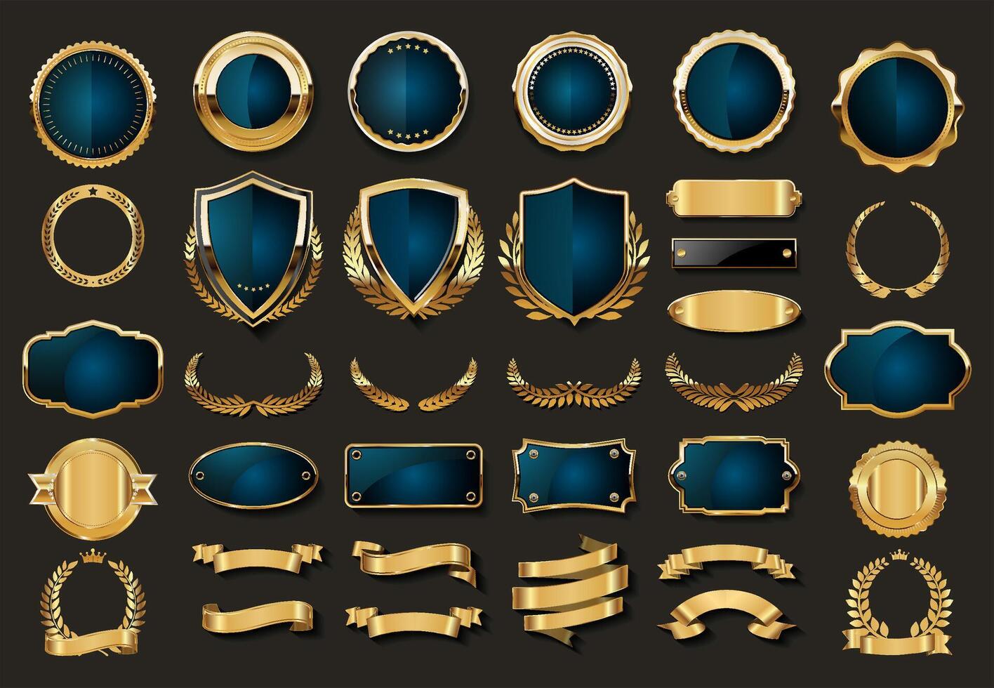 Collection of gold and blue badge vector illustration collection