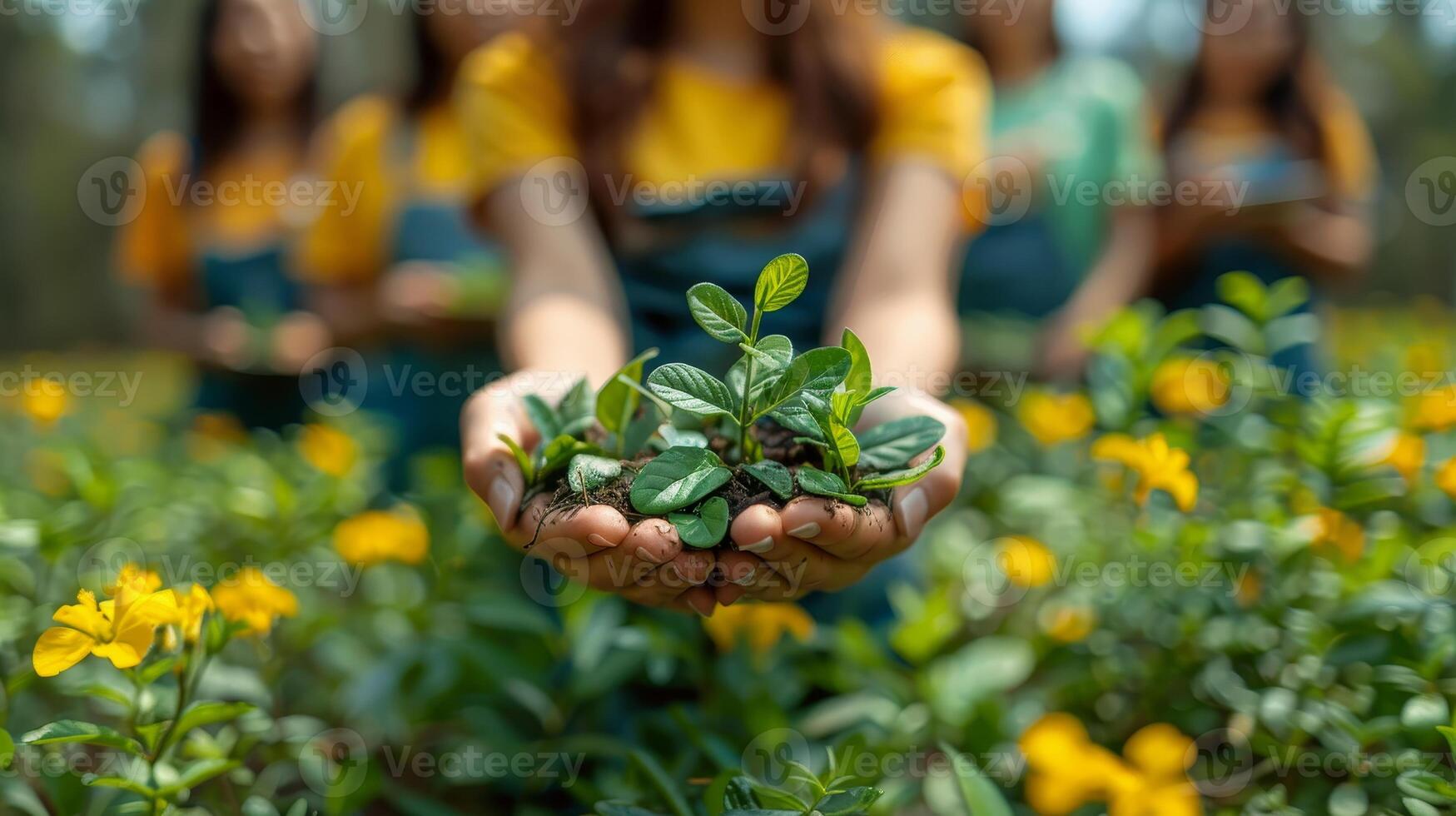 AI generated close-up of hands planting a seedling World Environment Day concept photo