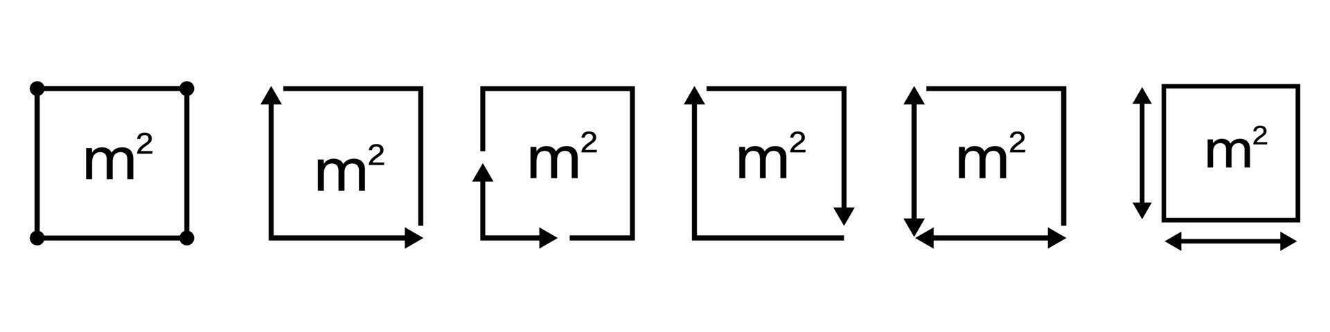 m2 cuadrado metro icono con flechas vector