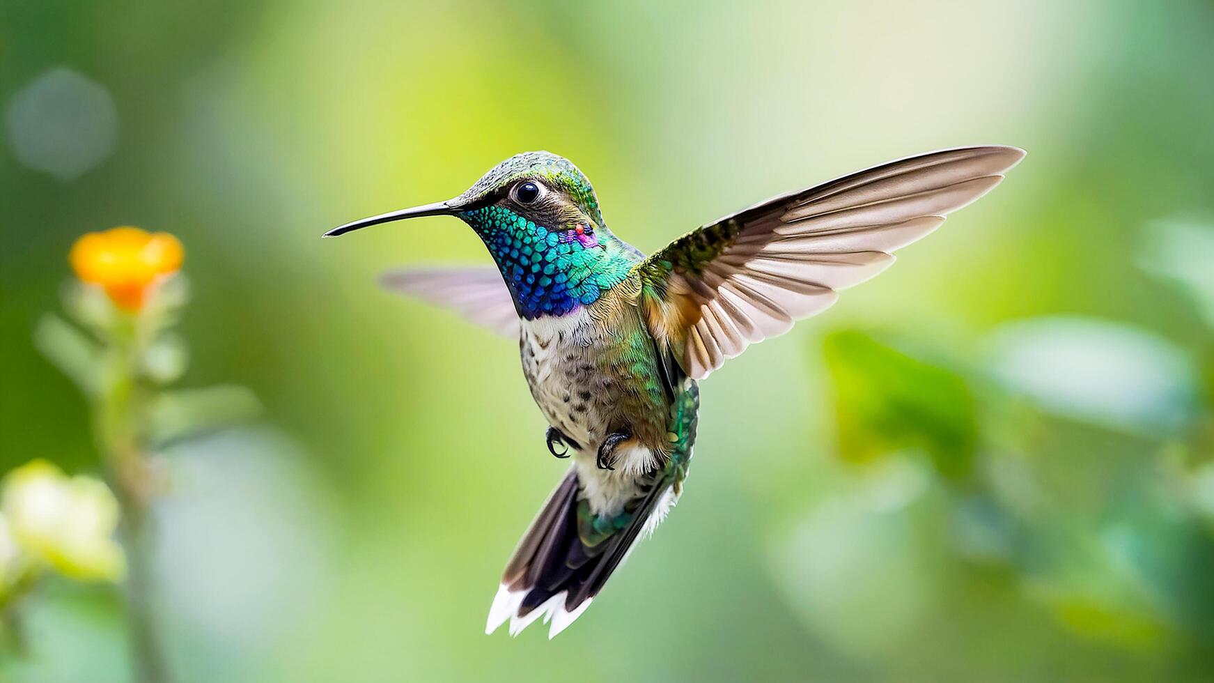 AI generated Hummingbirds flutter their wings and fly beautifully. photo