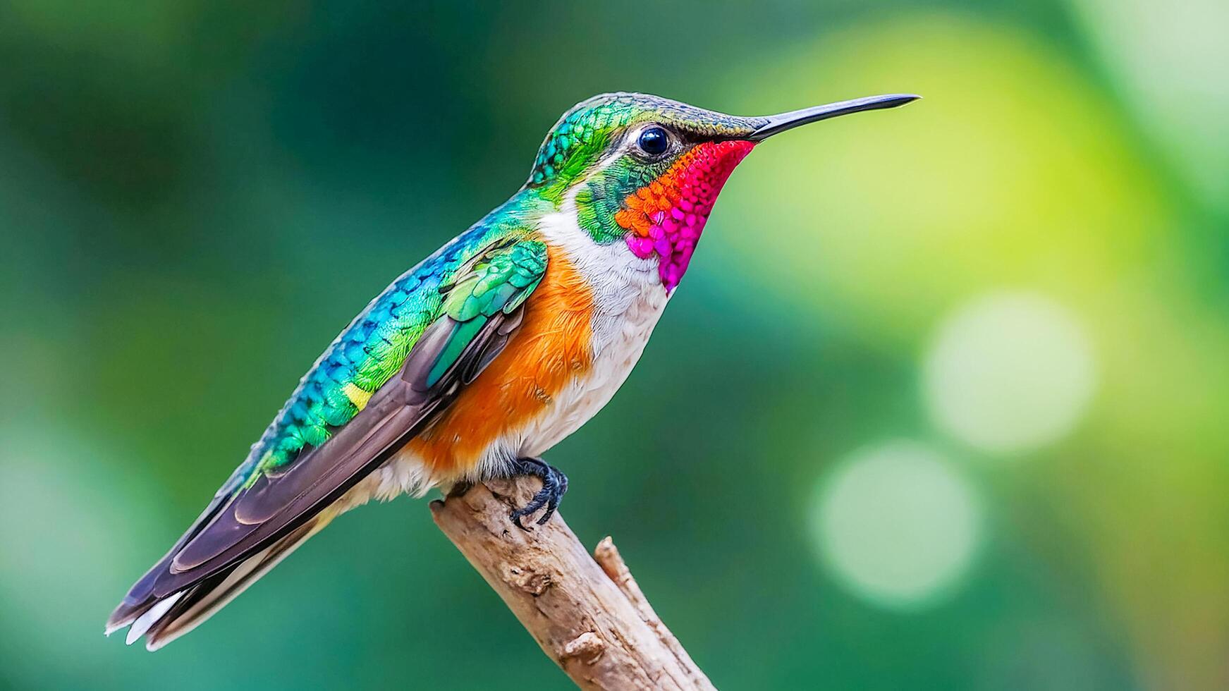 AI generated Hummingbird colorful in the wild nature. photo