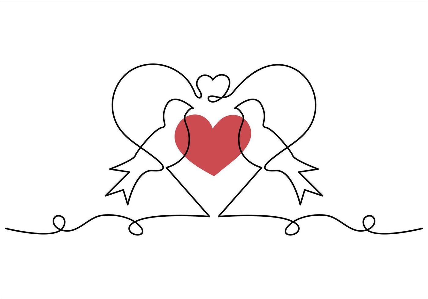 Continuous one line drawing of bird holding love shape vector art illustration