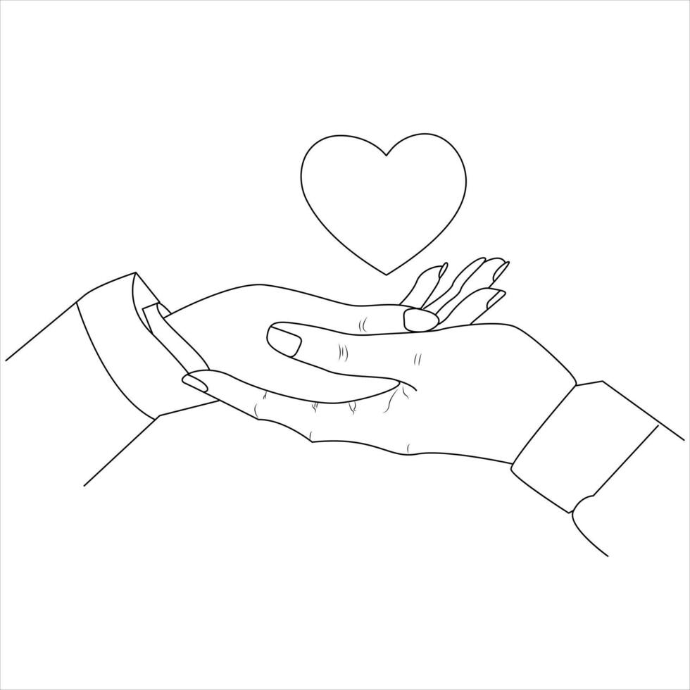 Continuous one line drawing of love shape in hand vector art illustration