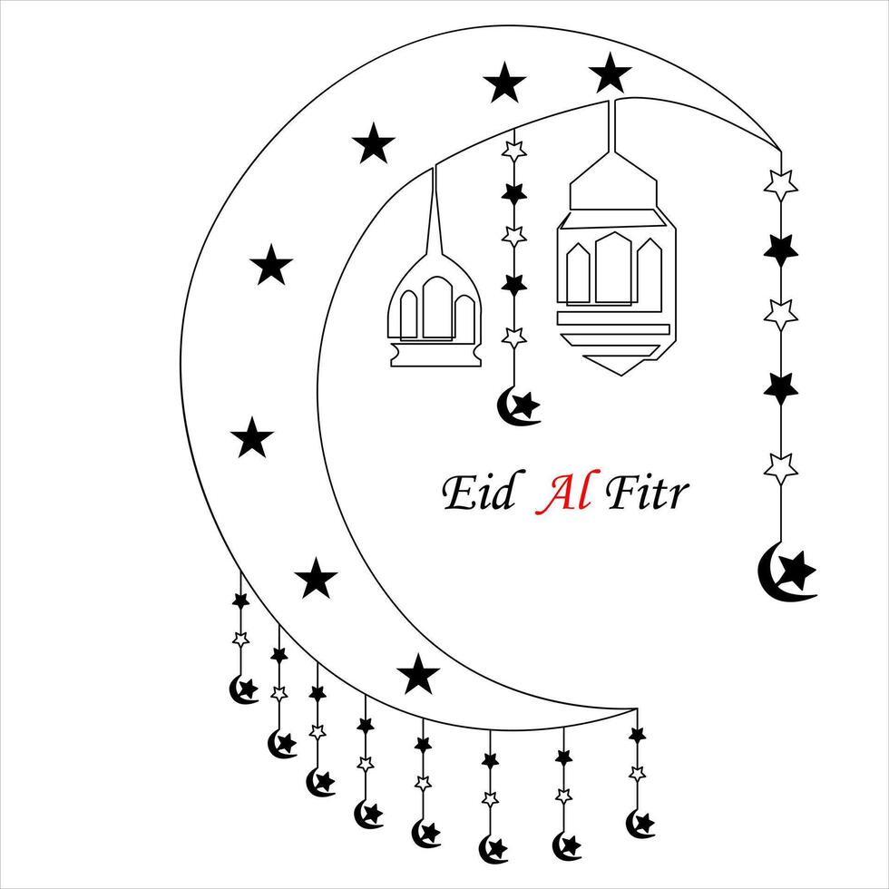 Continuous one line drawing of eid al fitr out line vector art illustration